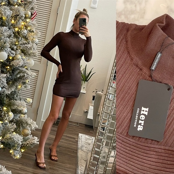 Chocolate Mock Neck Knit Dress from Hera Collection - Picture 1 of 5